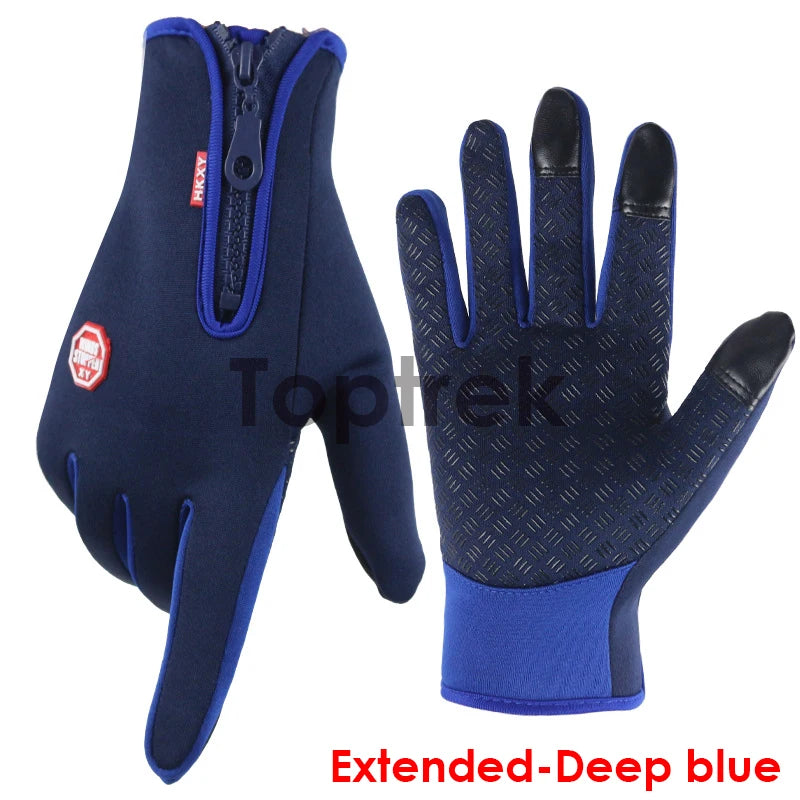 Touchscreen Fleece Warm Gloves Outdoor Cycling Driving Waterproof Cold Gloves Windproof Non Slip Womens Men Winter Ski Gloves Zpaxo Extended-Deep blue XL