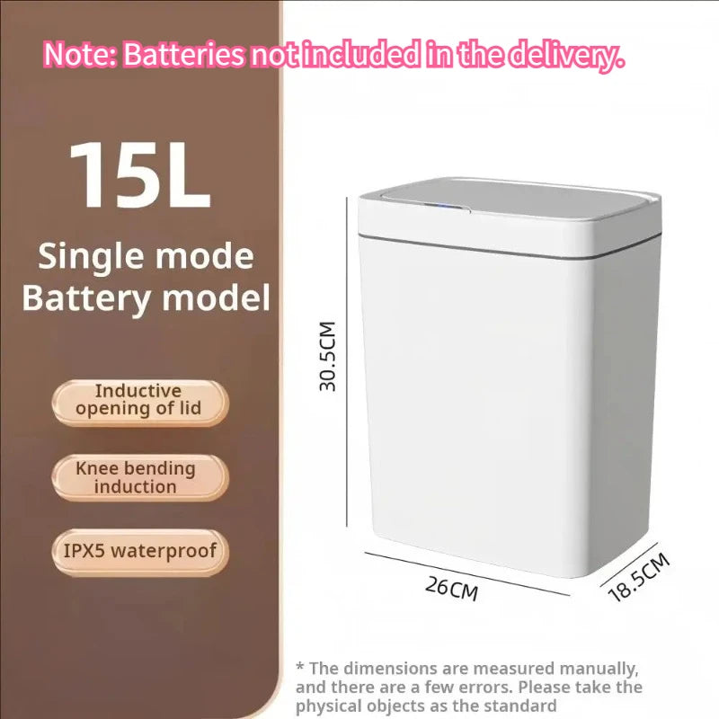 White Touchless Smart Sensor Trash Can Electronic Bathroom Garbage Zpaxo white-15L