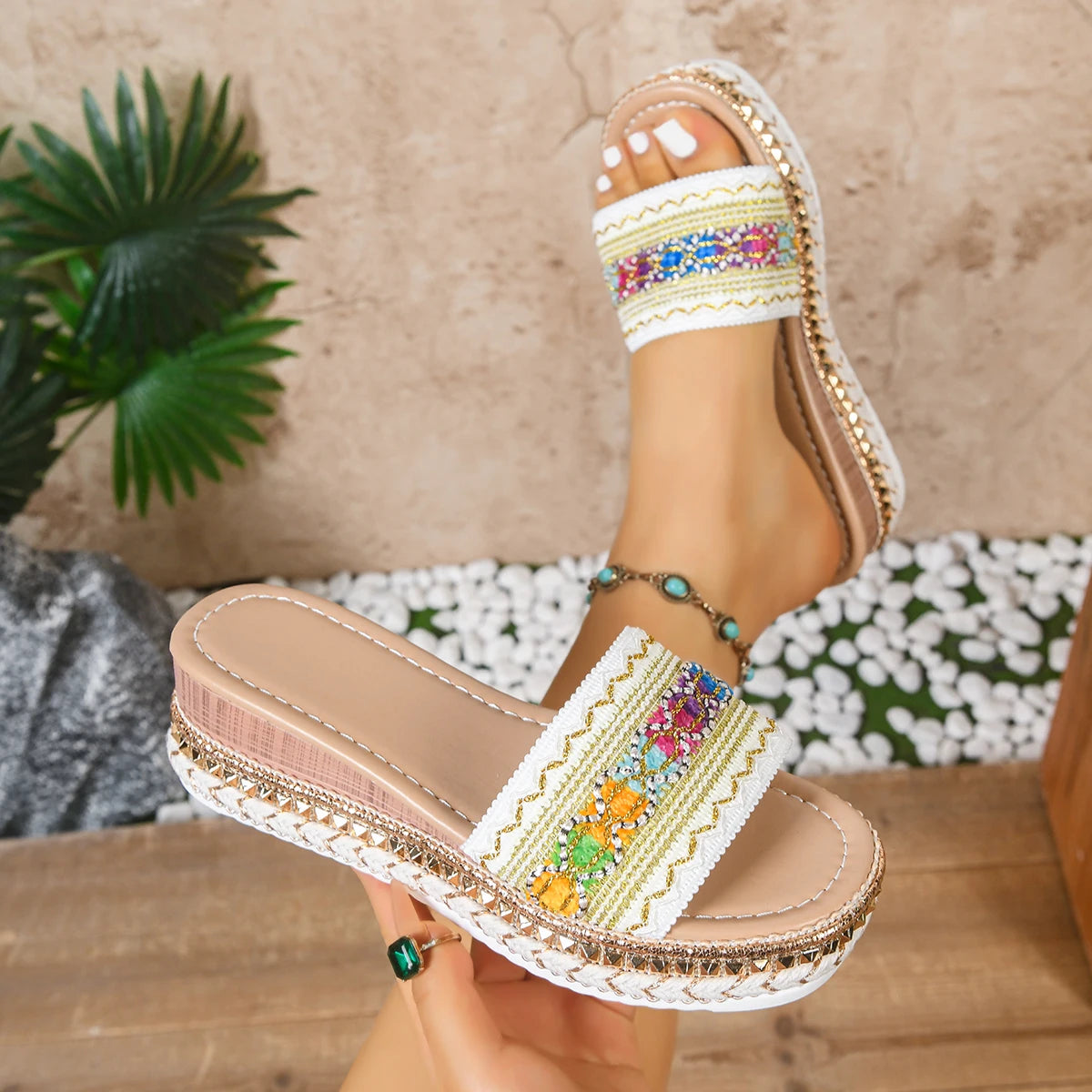 Weave Women Slippers Platform Summer Shoes Beach Casual Heeled Zpaxo