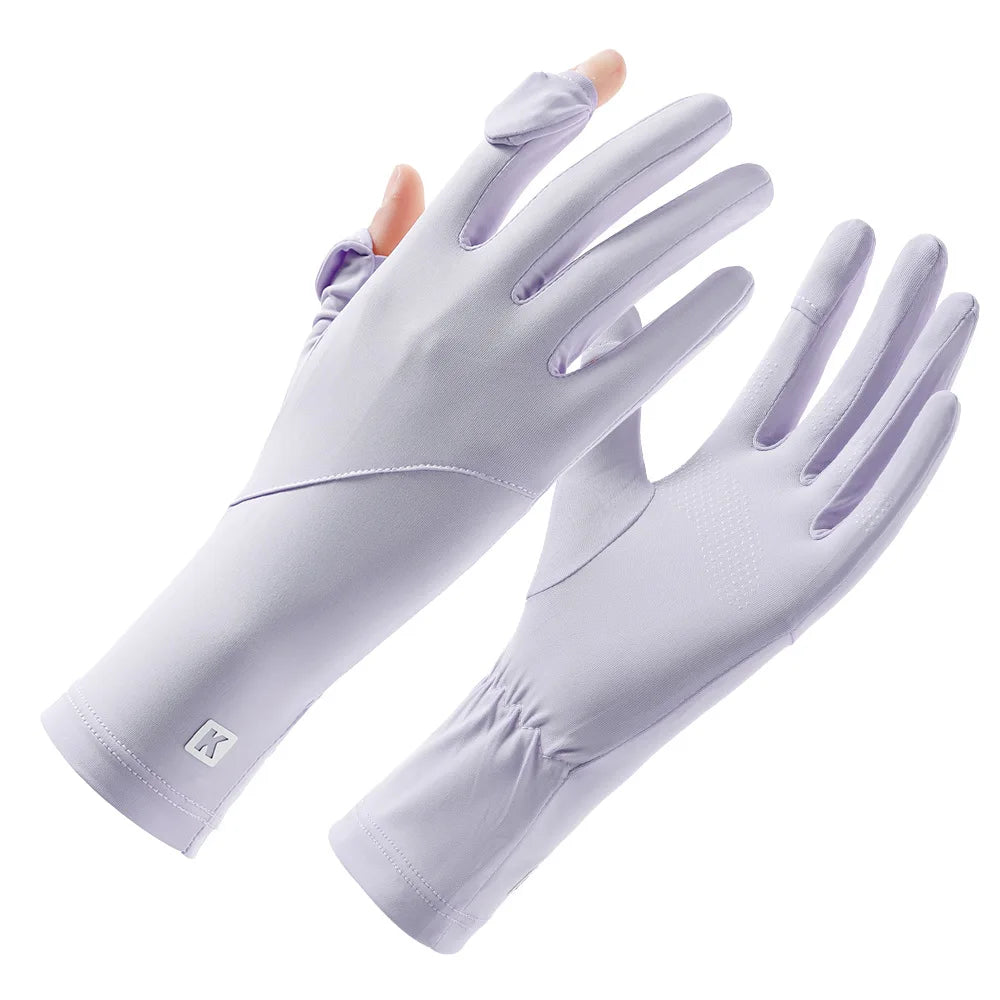 Summer women's UV resistant short outdoor windproof anti slip breathable driving and cycling gloves with sun protection gloves Zpaxo Purple gloves