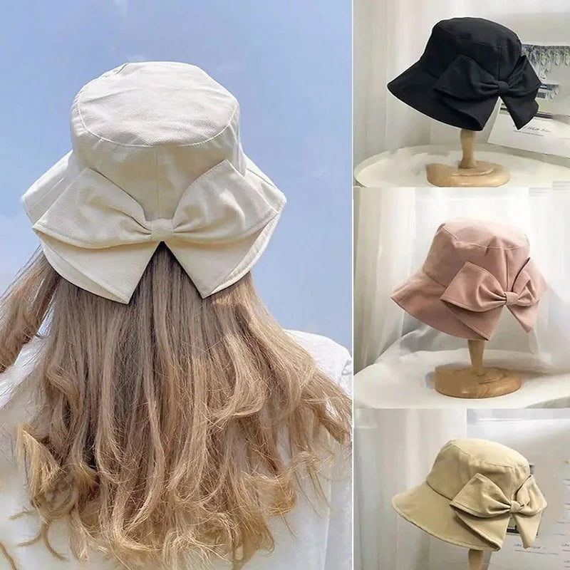 Women's Bowknot Fisherman Hat Reversible Dual-side Bucket UV Sun Zpaxo