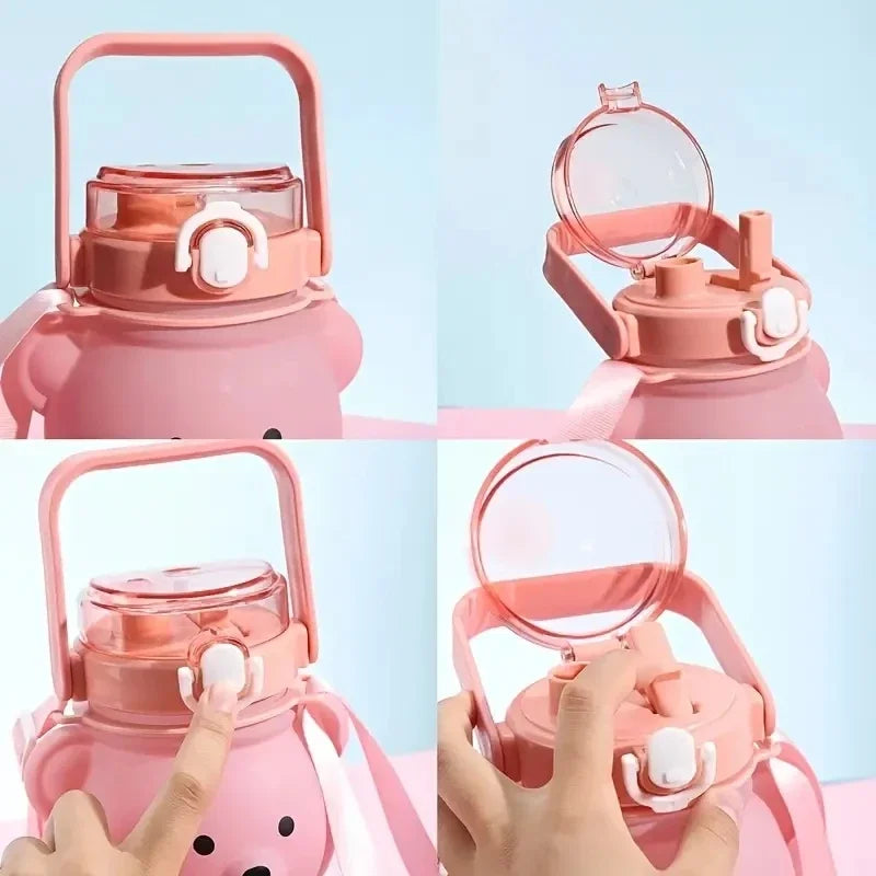 Bear Gradient Cute Water Cup Summer High-value Girl Plastic Portable Zpaxo