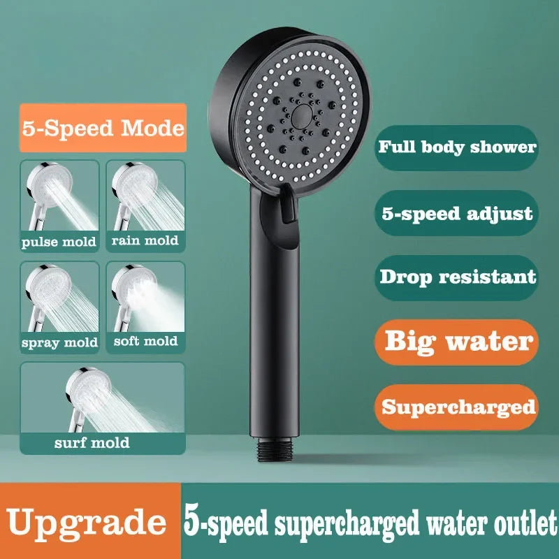 5 Modes Shower Head Set with Water Pipe Bracket Adjustable High Pressure Water Saving Shower Head Water Massage Shower Head Zpaxo black