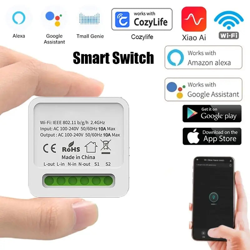 Tuya 16A Mini Wifi Smart Switch DIY 2-Way Remote Control Timer Relay Automation For Smart Life Work With Alexa Google Home Alice Zpaxo White