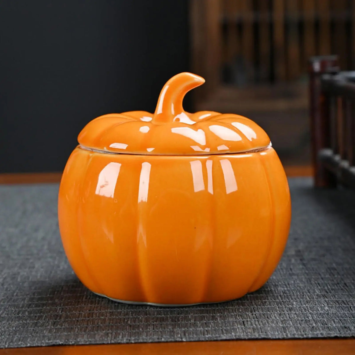 Ceramic Pumpkin Tea Jar Kitchen Storage Lid Airtight Food Container Zpaxo