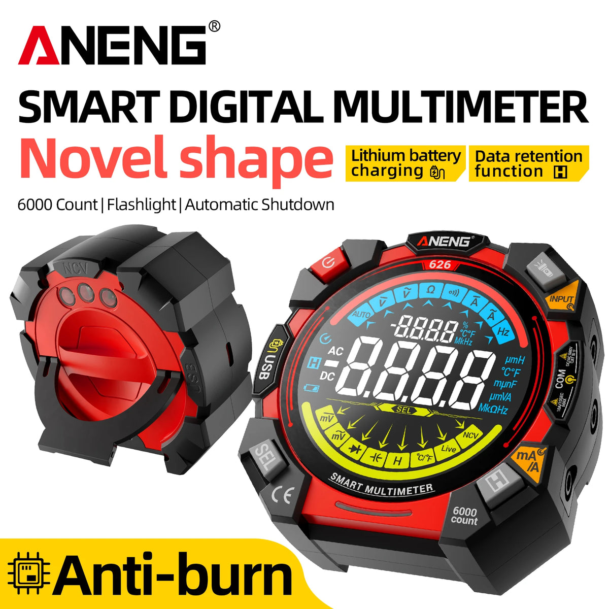 NCV Flashlight Rechargeable ANENG 626 6000 Counts VA Screen Voltage Zpaxo