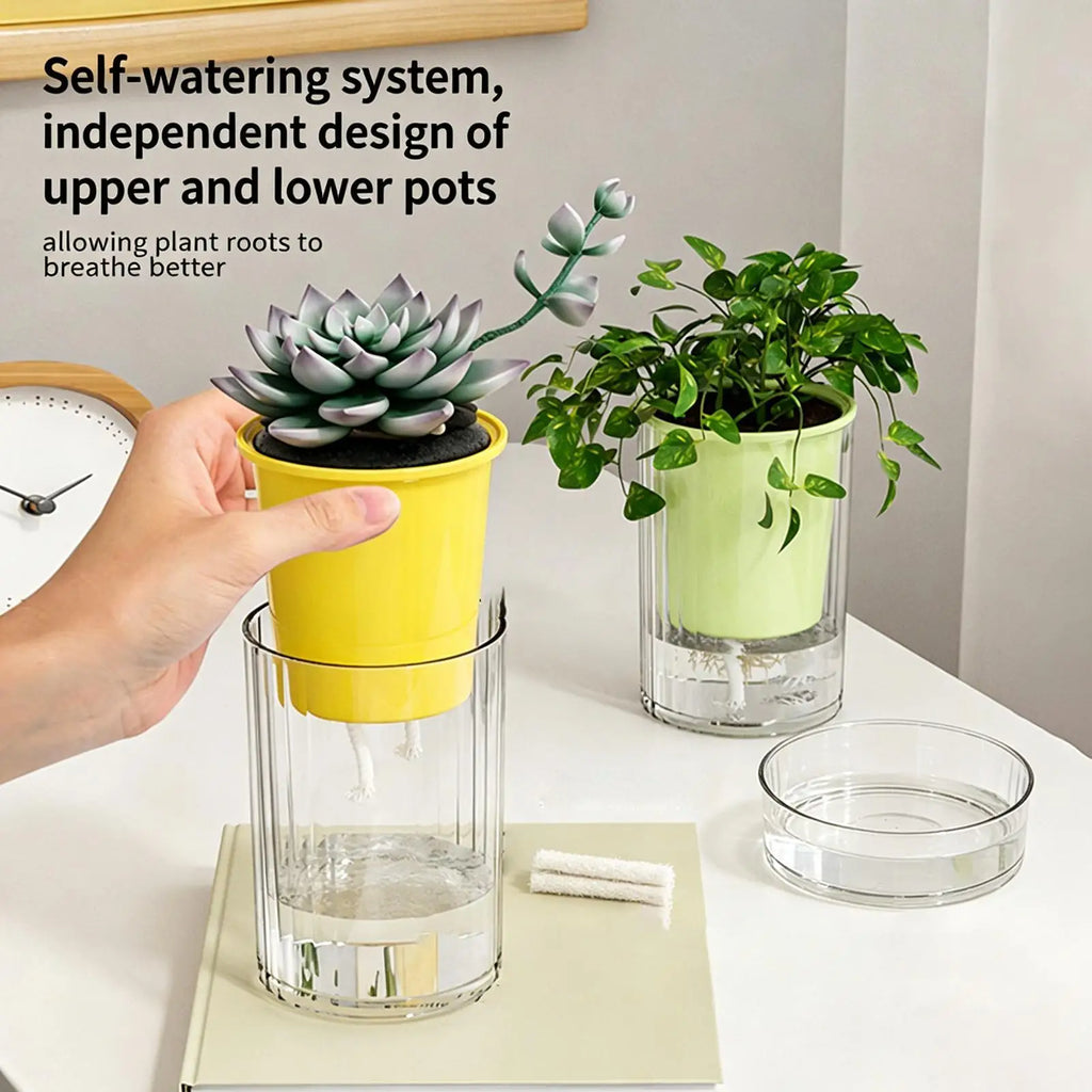 Self Watering Pots Double-layer Flower Container Clear Base Round Zpaxo