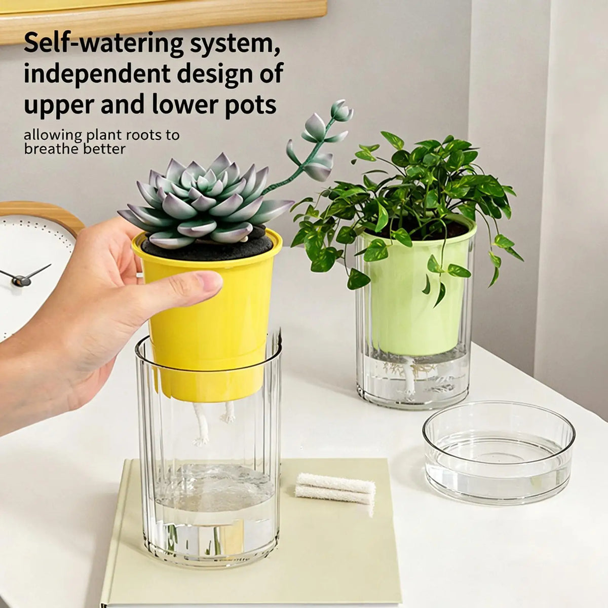 Self Watering Pots Double-layer Flower Container Clear Base Round Zpaxo