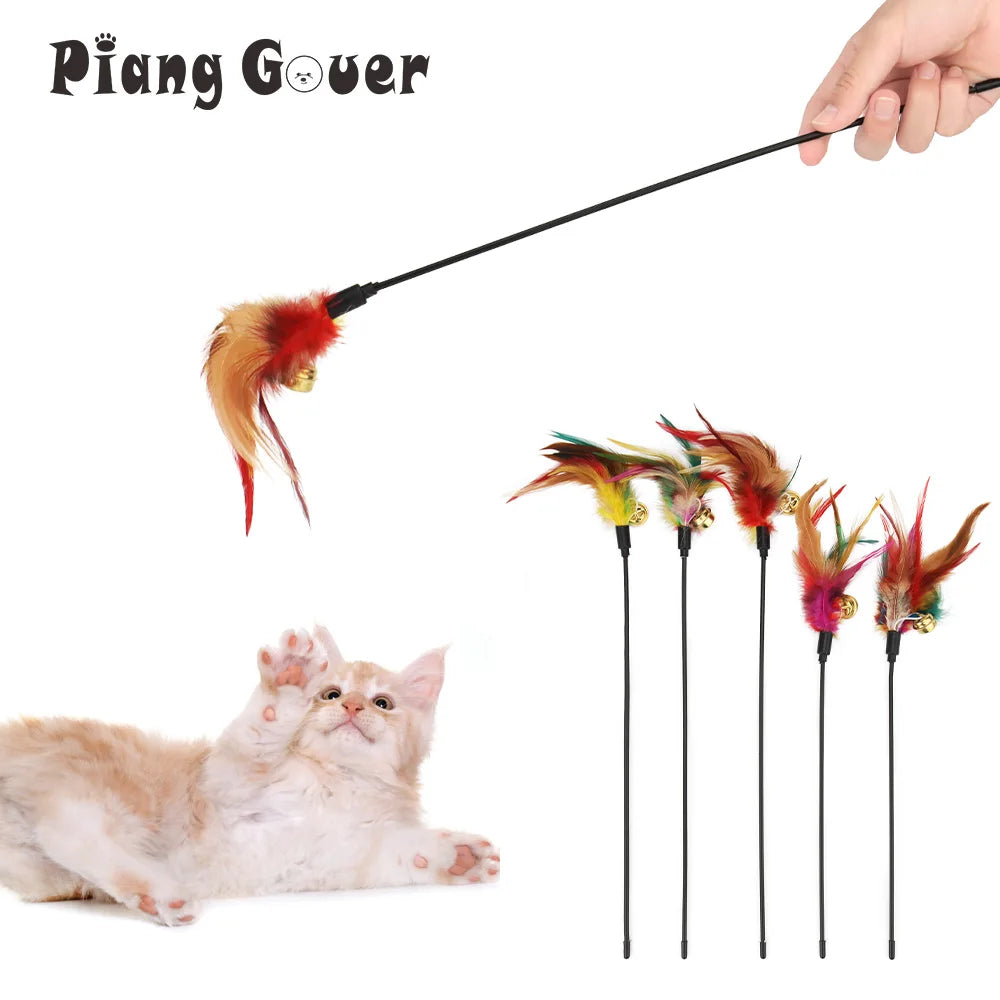 Feather Cat Teaser Stick Bell Funny Interactive Wand Cats Pet Zpaxo