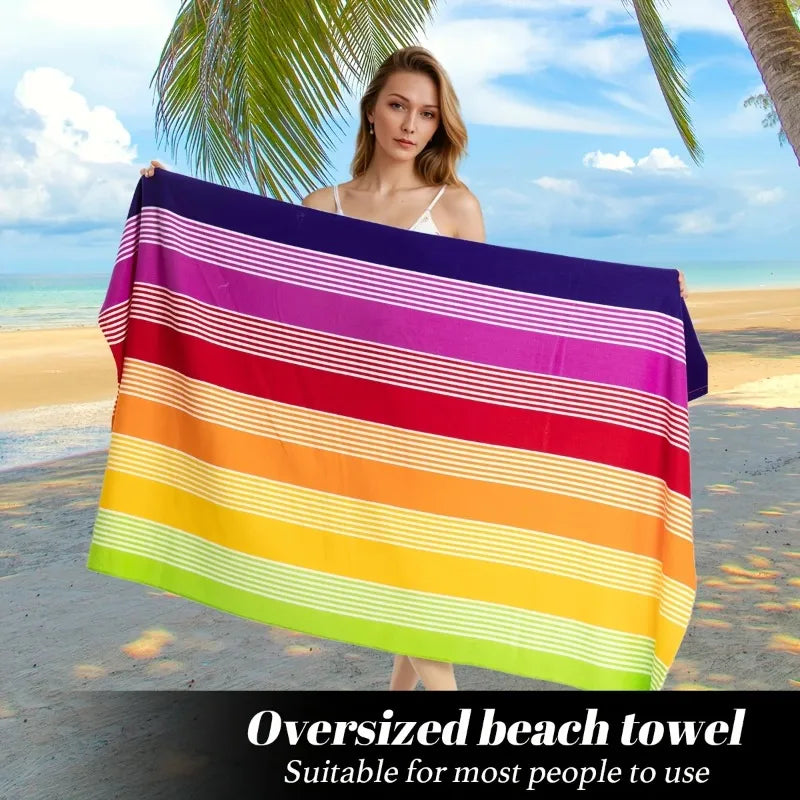 Extra Large Rainbow Stripe Beach Towel Soft Microfiber Quick-dry Wrap Zpaxo