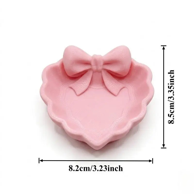 CMHeart-Shaped 3D Printed Jewelry Tray Pink Bow Elegant Decor Table Zpaxo Pink