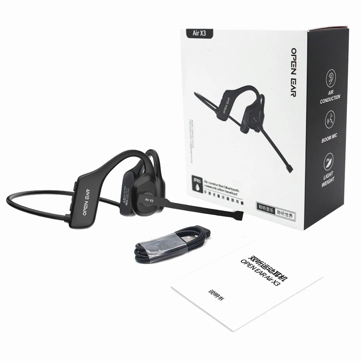 Open-ear Headsets Noise Canceling Boom Microphone Lightweight Zpaxo black