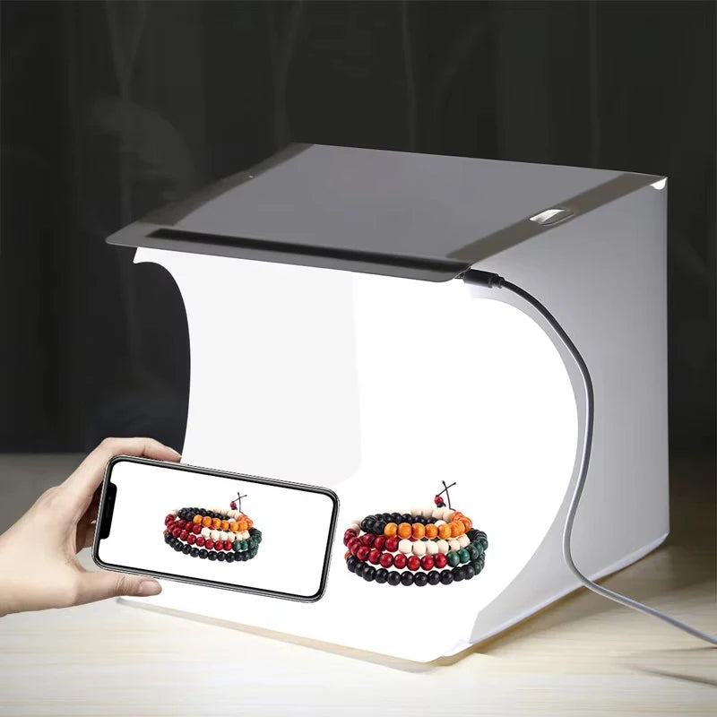 Folding Photo Studio Booth Softbox Small LED Lights Portable Folding Light Box Photo Props Double Light Strip 6 Color Backdrop Zpaxo