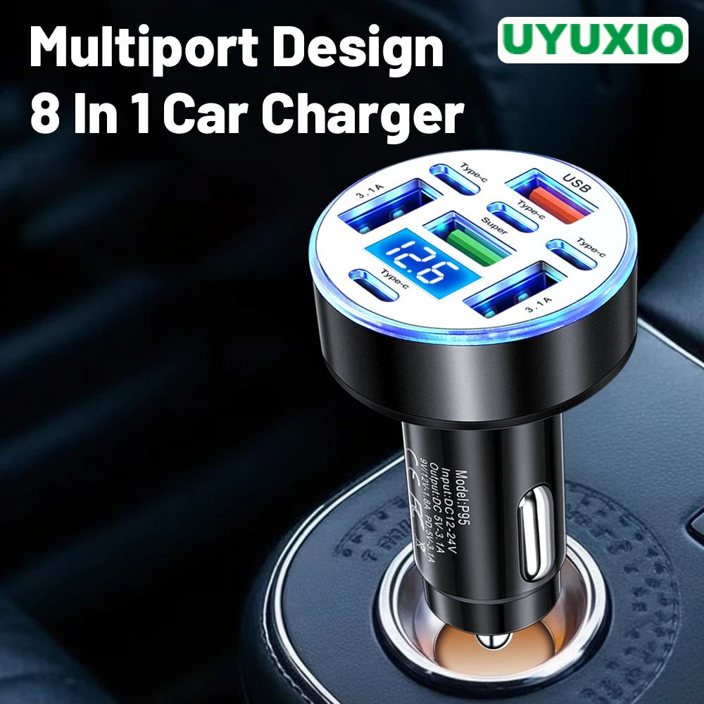 UYUXIO Multi Port USB C Car Charger Adapter 1 Voltage Display Iight Zpaxo
