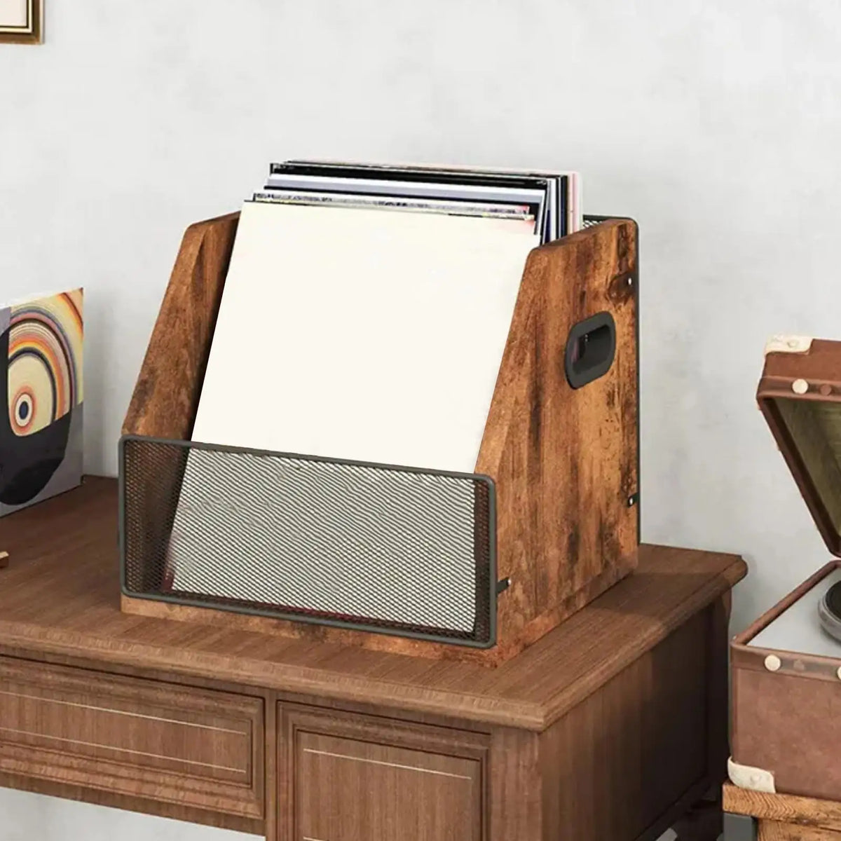 Record Storage Box Album Organizer Rack Holder Desk Case Living Room Zpaxo