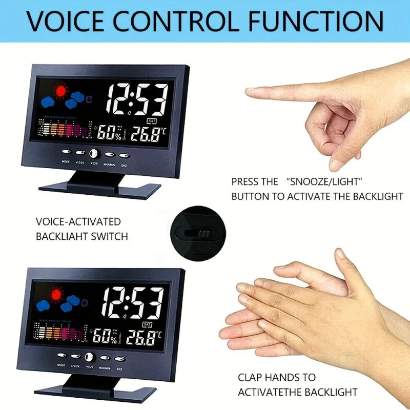 Large Backlit Display Digital Clock Voice Control Weather Station 12 Zpaxo