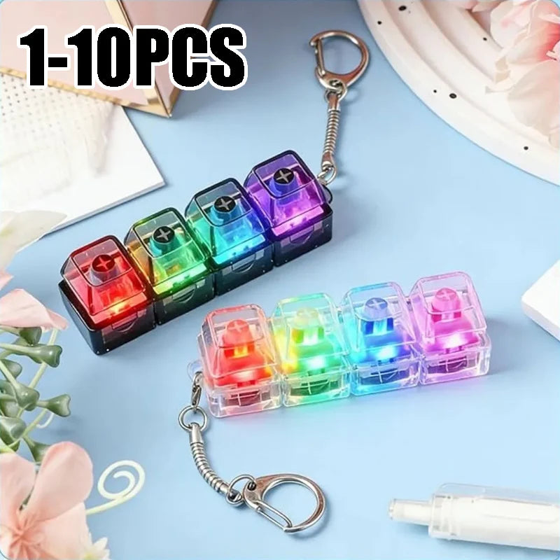 LED Light-up Keyboard Keychain Clickable Buttons Stress Relief Fidget Zpaxo