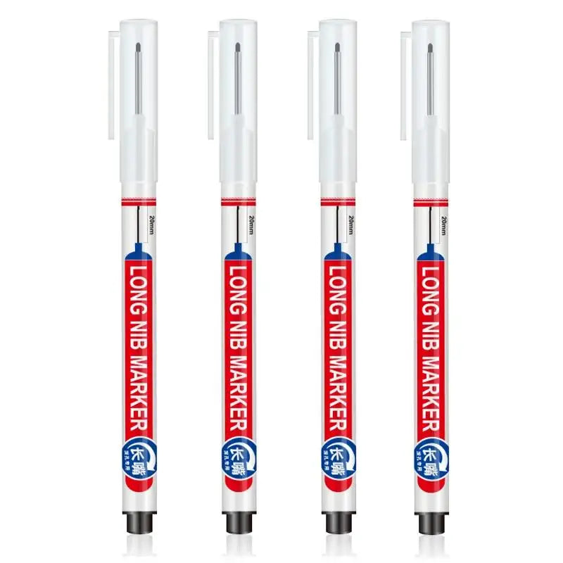 20mm Waterproof Long Nib Head Markers Deep Hole Marker Pen For Metal Carpenter White/Red/Black/Blue/Green Ink Woodworking Tools Zpaxo Black 4Pcs