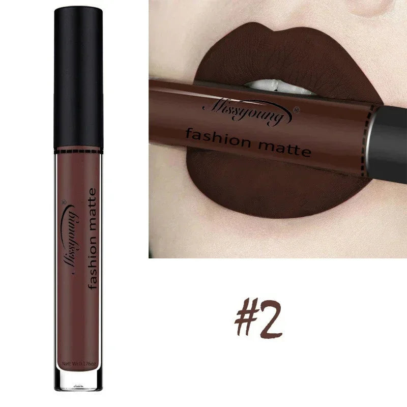 Makeup Lipstick Matte Brown Nude Chocolate Liquid Lip Gloss Batom Zpaxo 02
