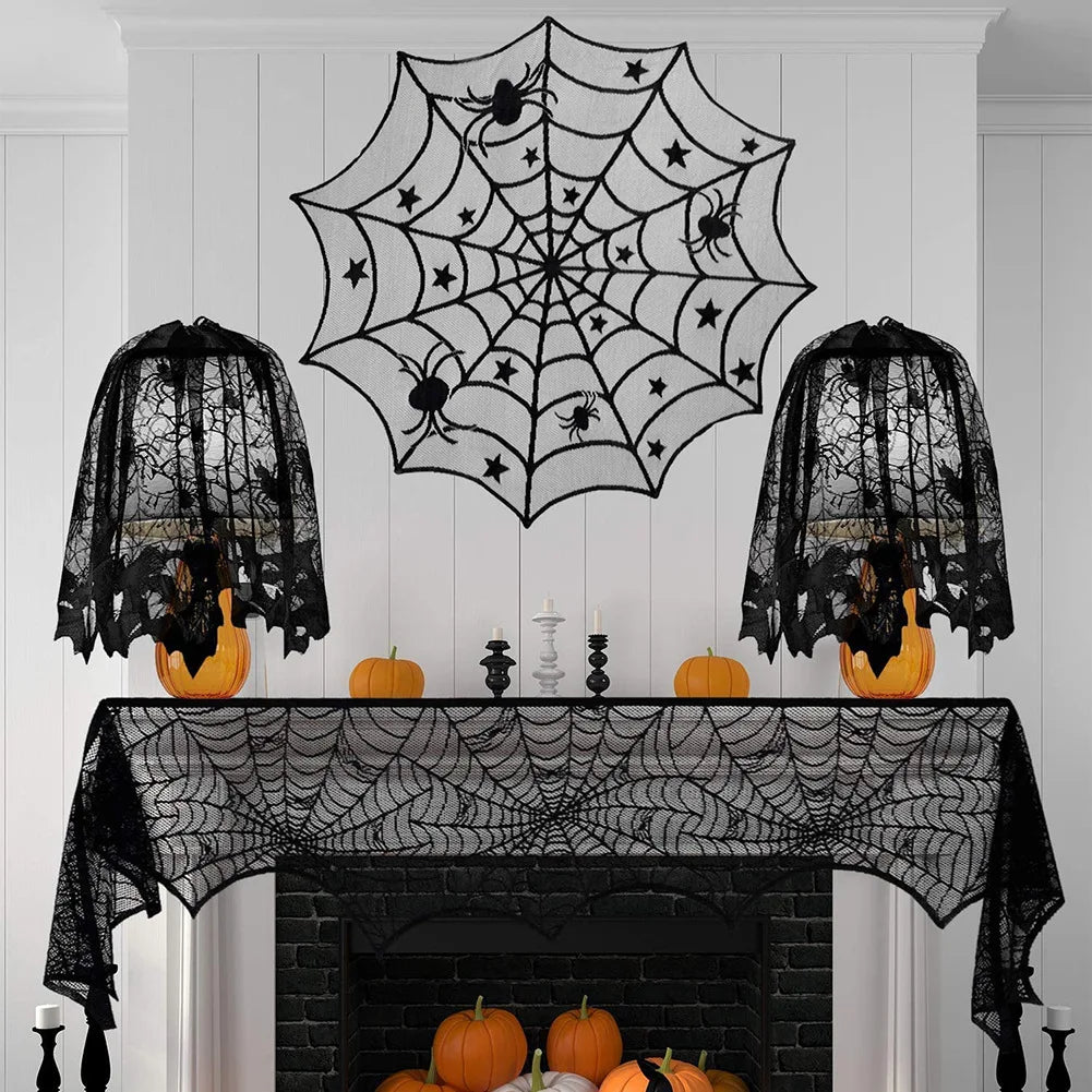 Halloween Decoration Black Spider Web Tablecloth Lace Table Runner Zpaxo