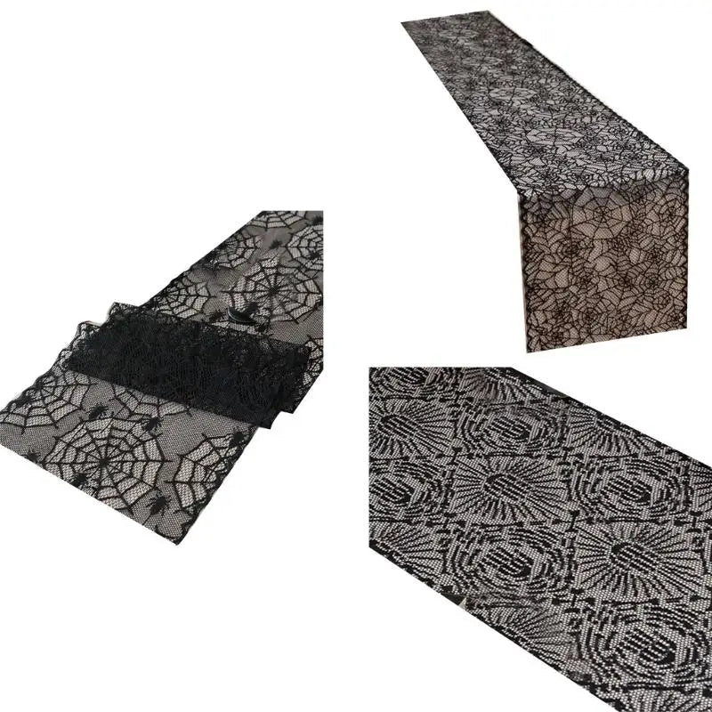 Elegant Black Lace Halloweens Tablecloth Polyester Fabric Party Zpaxo