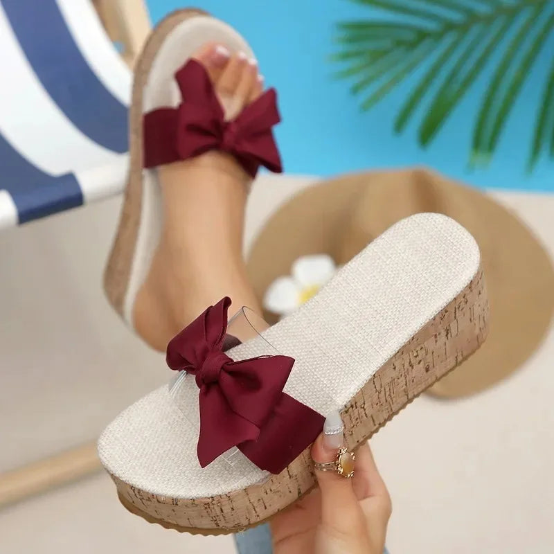 Women's Wedge Slippers 2026 Fashion Leisure Open Toe Shoes Platform Zpaxo wine red 42