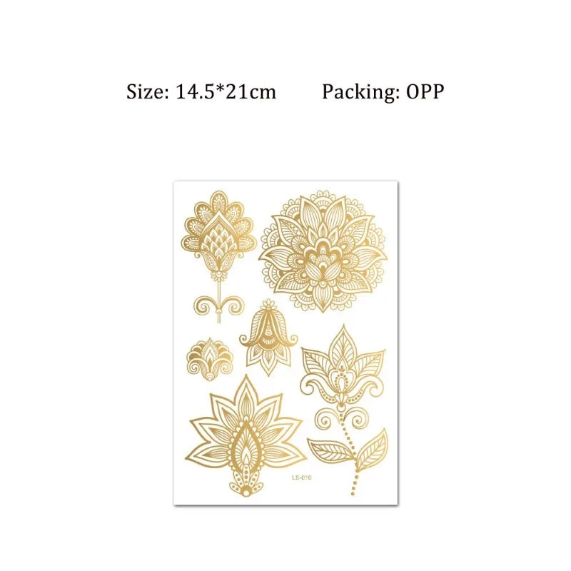 Waterproof Temporary Tattoo Stickers – Floral Mandala Henna Gold