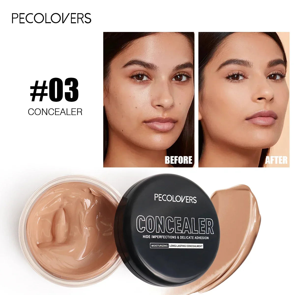 1Pc Pecolovers Waterproof & Sweatproof Concealer Cream, Long-Lasting Foundation Paste, Natural Finish, Full Coverage Zpaxo 03