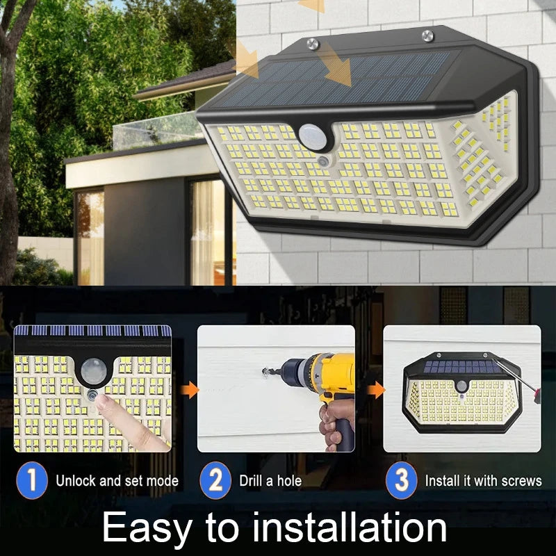 Solar LED Outdoor Lighting Motion Sensor Waterproof 3-Mode Security Zpaxo