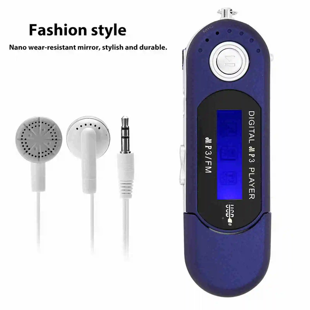 Portable Music MP3 USB Player LCD Screen Voice Black Blue White Zpaxo