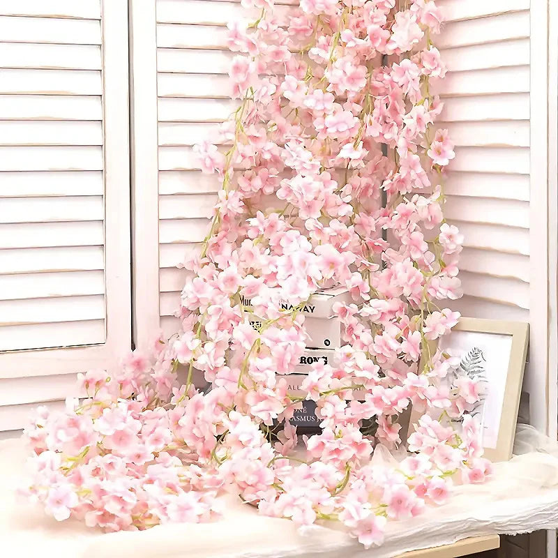 Artificial Sakura Flowers Vine Fake Flower Cherry Blossom Garland Zpaxo Light pink 10pcs