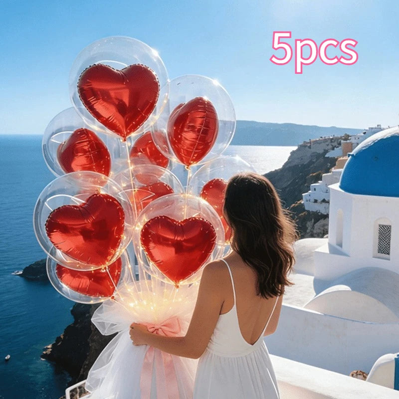 Transparent Bubble Red Heart Balloon Bundle Wedding Valentine's Heavy Zpaxo