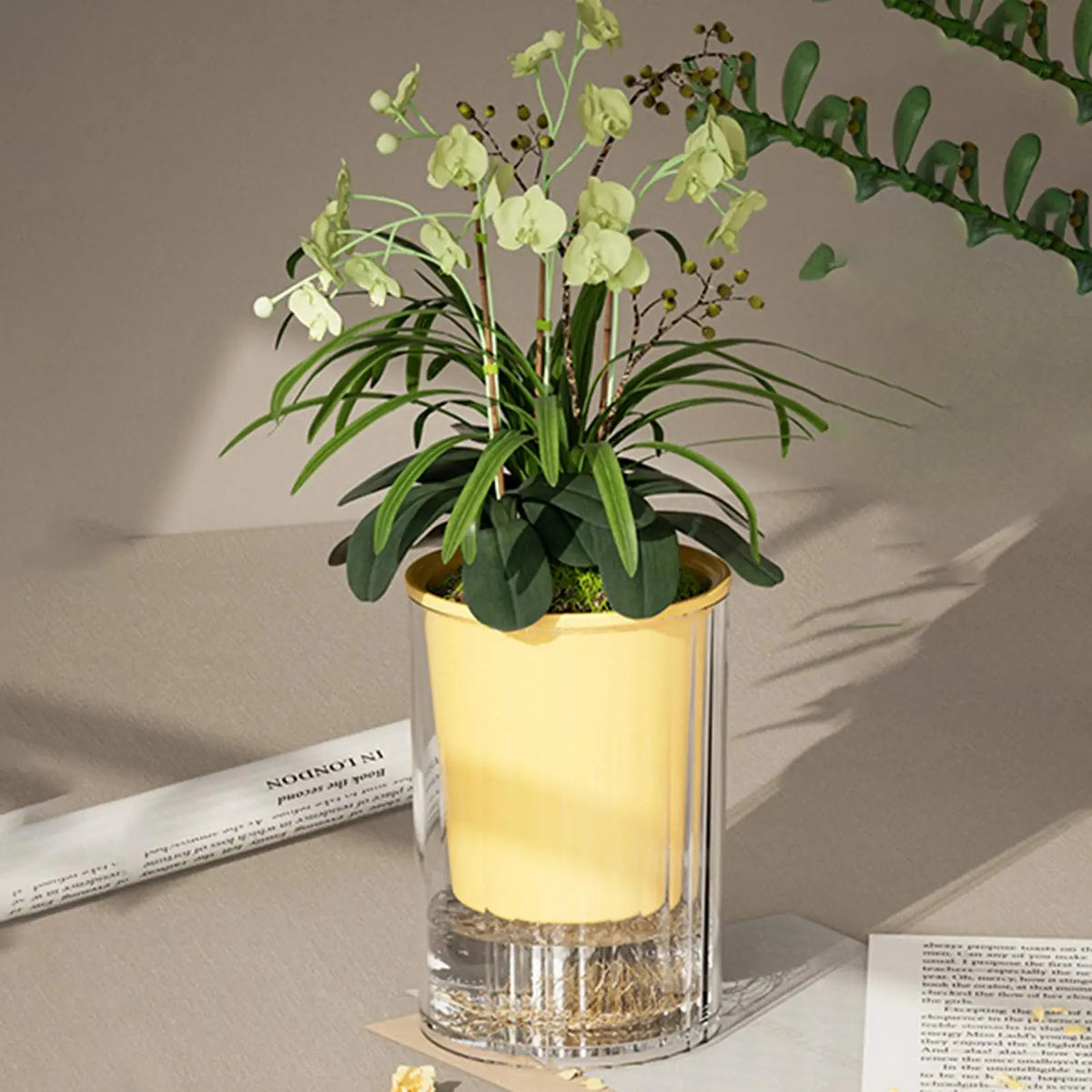 Self Watering Pots Double-layer Flower Container Clear Base Round Zpaxo