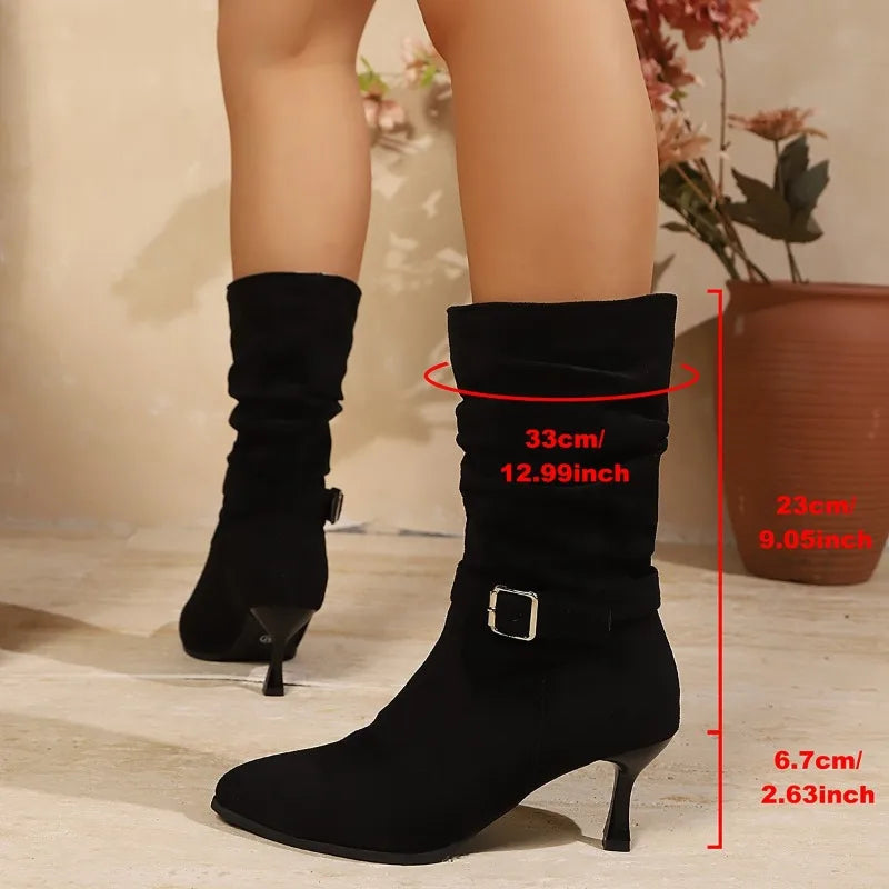 Fashion Design Chain Metal Buckle Mid Calf Boots Woman Vintage Zpaxo