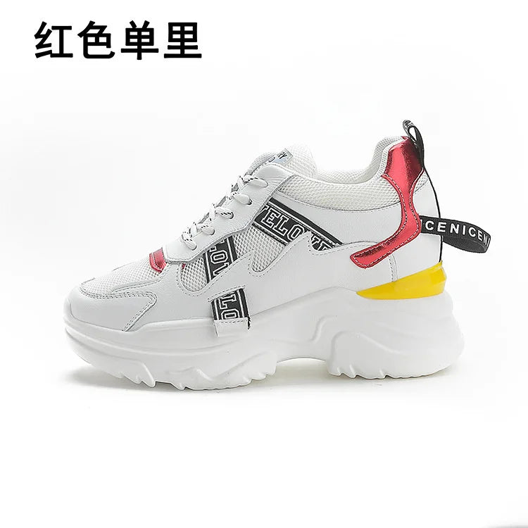 White Hidden Wedge Chunky Sneakers Women Block Mesh Upper Lace Up Zpaxo 196-1 Red 38 China Mainland
