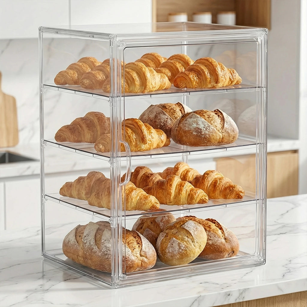 4-Layer Clear Plastic Bread Box Adjustable Bakery Pastry Display Case Zpaxo