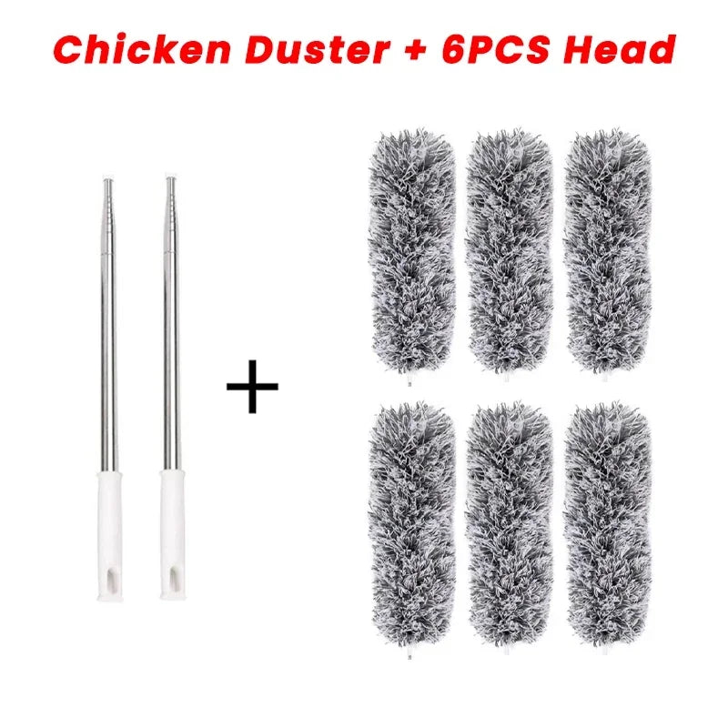 Retractable Microfiber Gap Dust Cleaner Extension Pole Reusable Zpaxo 2Duster with 6Heads