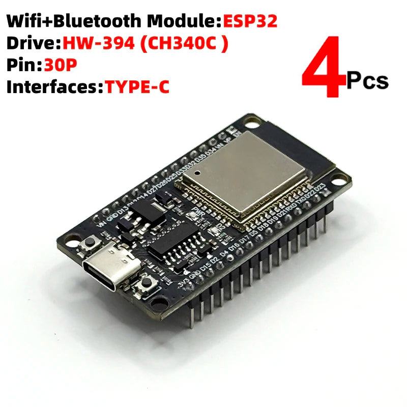 ESP32 Development Board USB TYPE C ESP32 WiFi Bluetooth Development Board Ultra-Low Power Consumption Dual Core ESP-CH340C 30Pin Zpaxo 4pcs