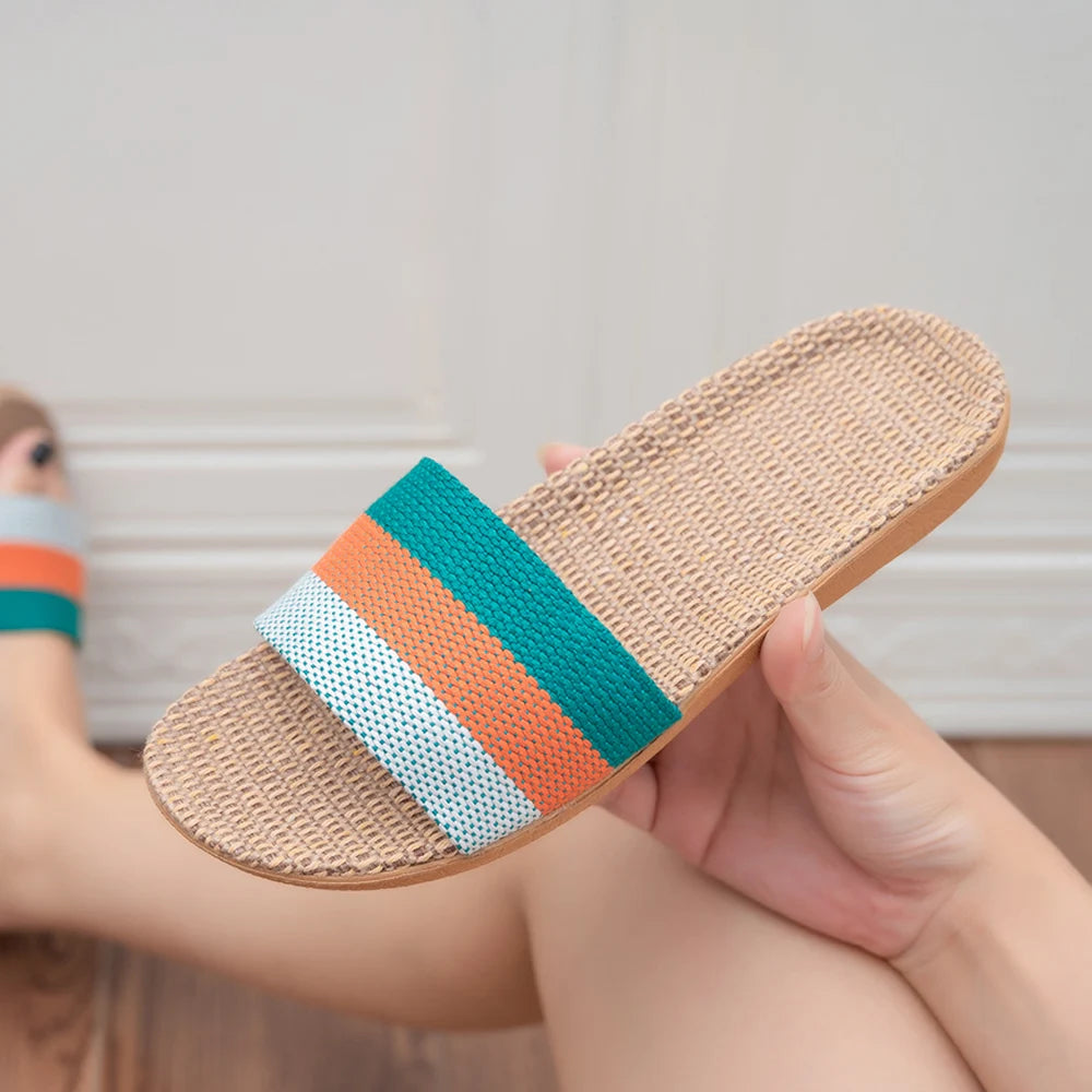 Summer Linen Women's Slippers Flat Sandals Home EVA Lightweight Shoes Zpaxo