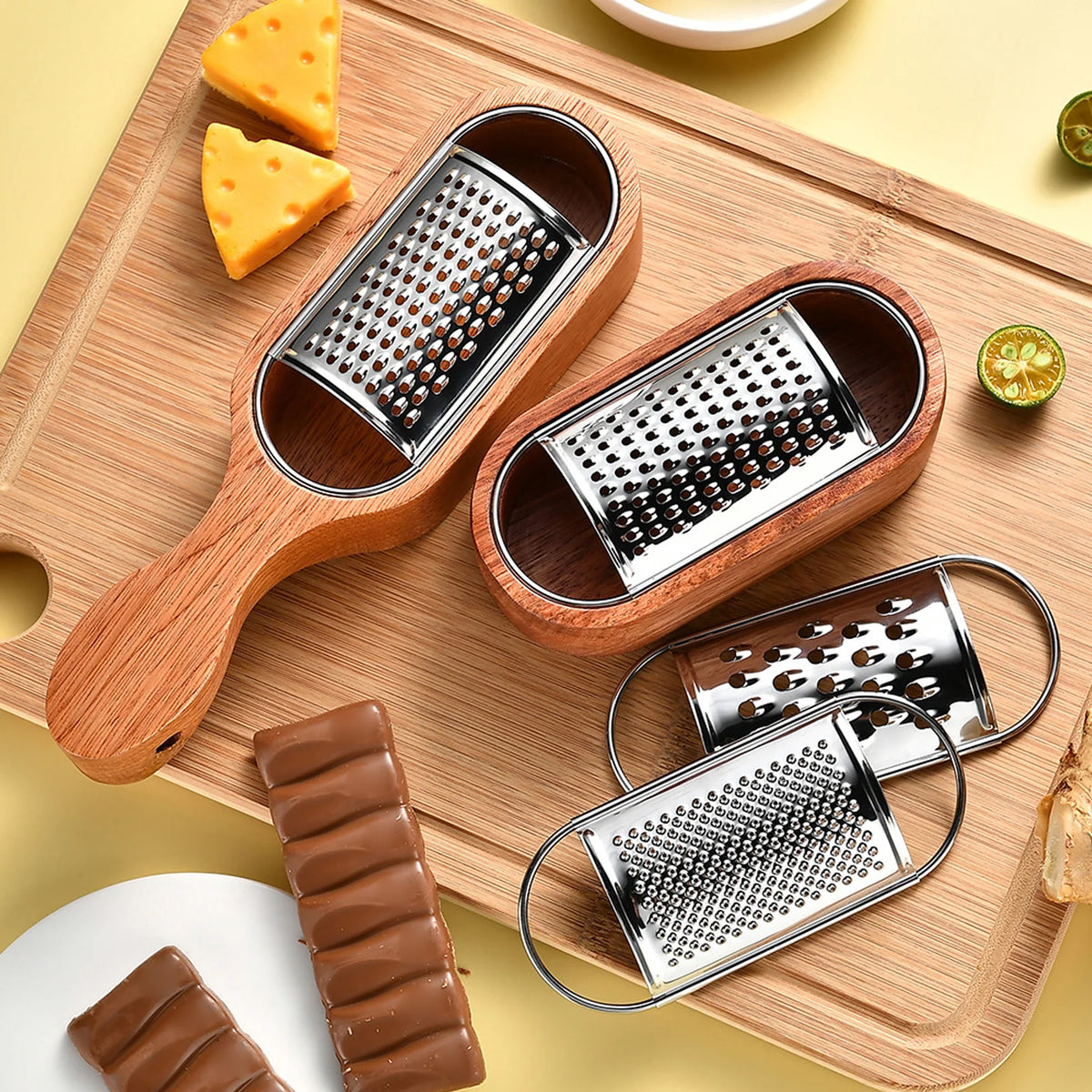 Wooden Handle Cheese Grater Manual Shredder Storage Space Handheld Zpaxo