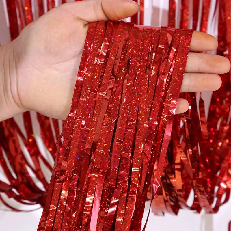 1 2 3 Meters Party Backdrop Wedding Decor Curtains Tinsel Curtain Zpaxo red 1MX3M