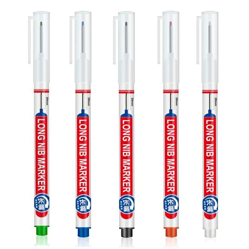 2cm Multi-Purpose Waterproof Long Head Markers Deep Hole Marker Pen For Metal Perforating Red/Black/Blue Ink Woodworking Tools Zpaxo Mix 5Pcs