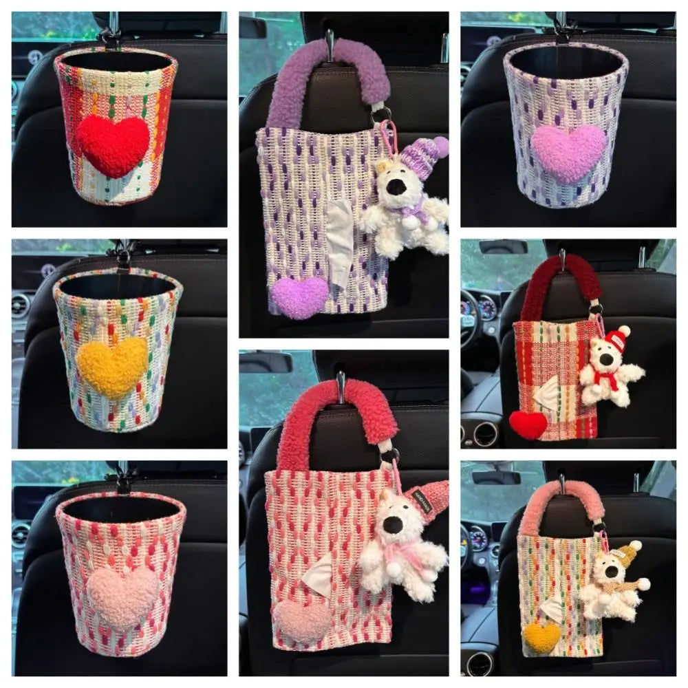 Hanging Car Mounted Garbage Bin Love pattern Large Capacity Vehicle Trash Bin Cute Creative Auto Seat Back Storage Bag Zpaxo