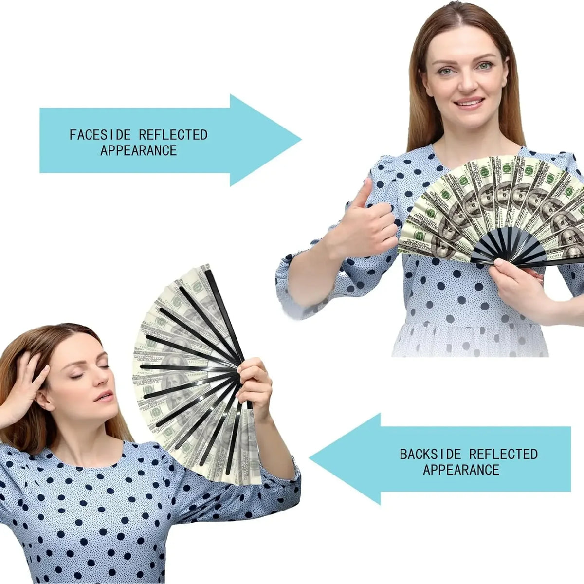 Realistic Dollar Bill Printed Handheld Fan Lightweight Plastic Zpaxo