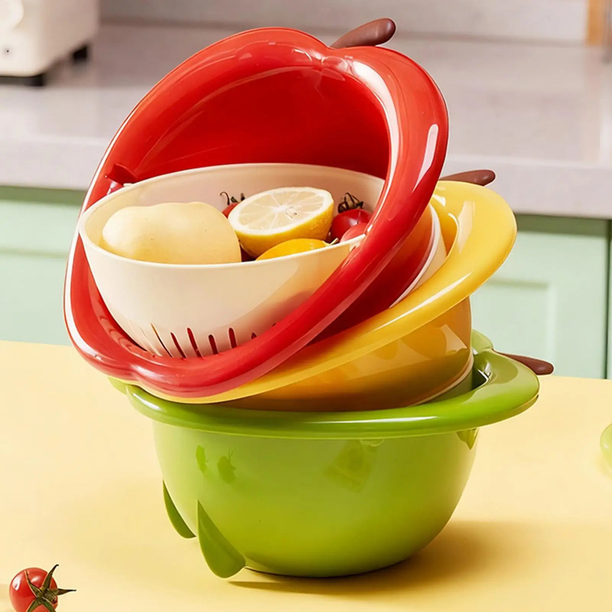 Apples Shape Fruit Strainer Thick Plastic Fast Draining Colander Zpaxo