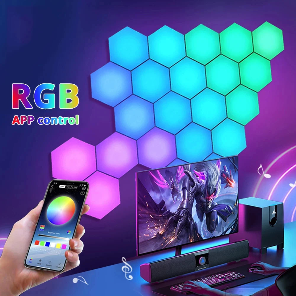 Smart LED RGB Wall Lamp Hexagonal Quantum Night Lights APP Bluetooth Zpaxo