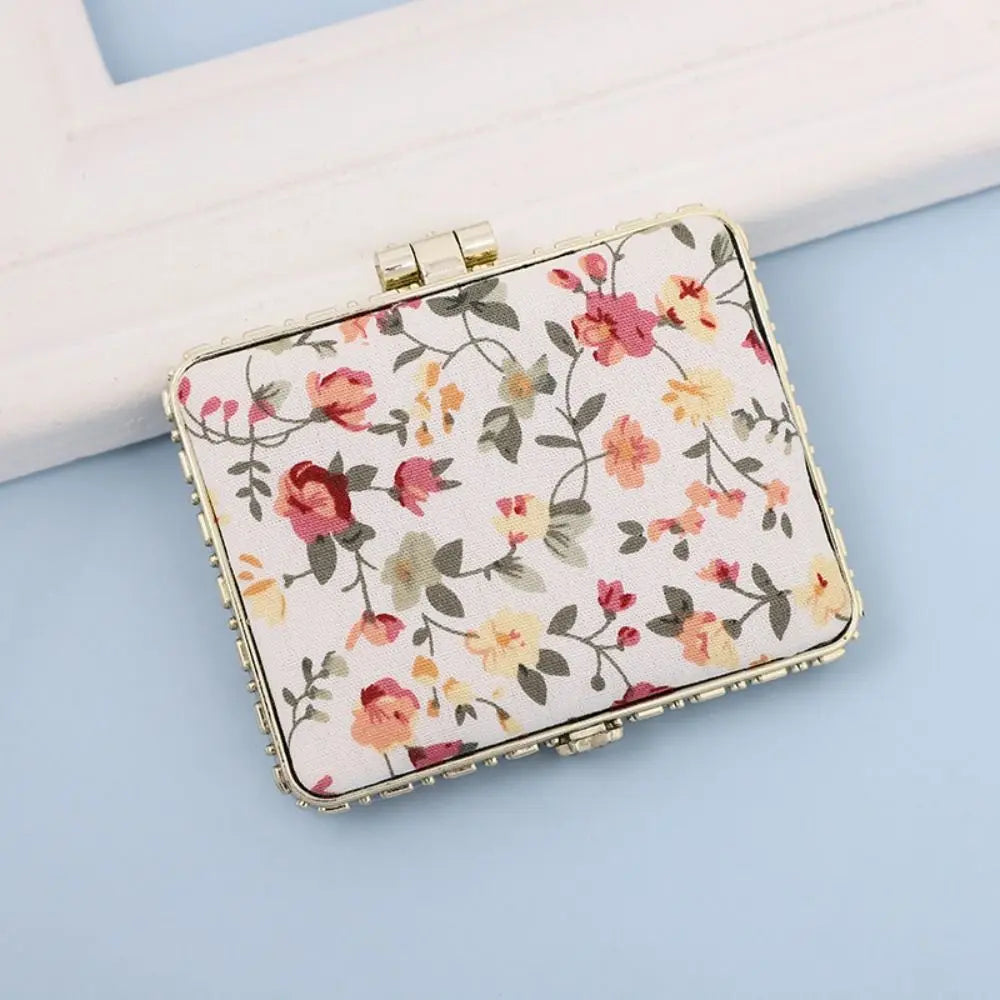 Vintage Mini Makeup Floral Mirror Foldable 4 Shapes Compact Pocket Hand Mirror Portable Cloth Cover Pocket Cosmetic Mirror Zpaxo Square-White