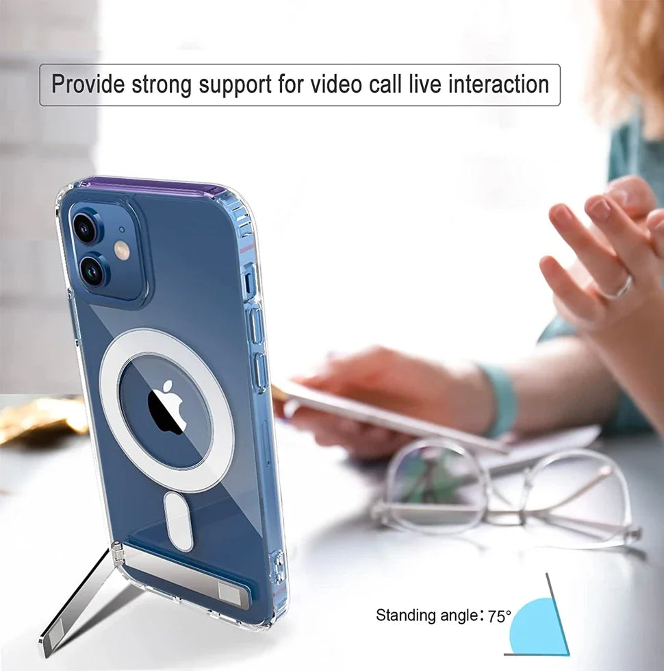 Clear Magnetic Phone Case Kickstand Iphone 17 Max Air 16 15 14 13 12 Zpaxo