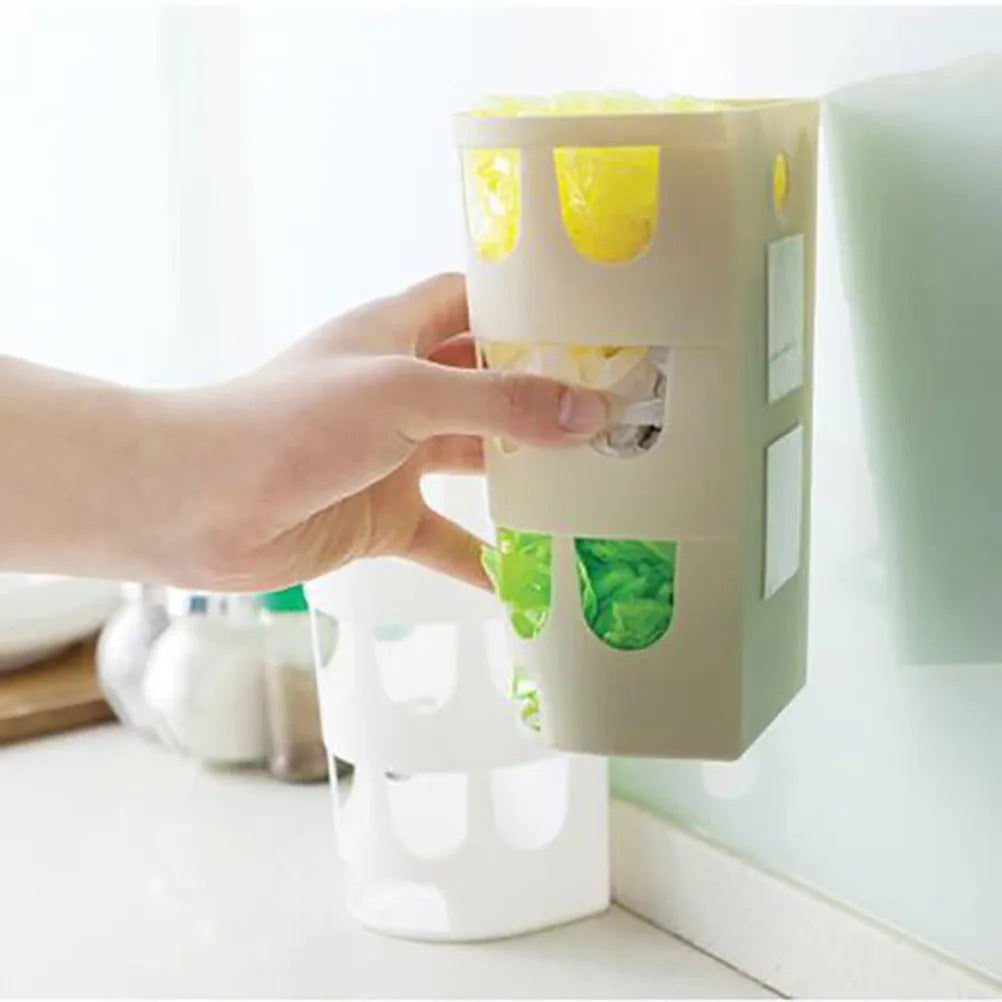 Garbage Bag Storage Box White Wall Mounted Hollow Design Adhesive Zpaxo