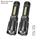 High Power LED Flashlight Portable Zoom Torch Type-C Rechargeable Waterproof Light with COB Side Lamp for Outdoor Camping Hiking Zpaxo 2Pacs